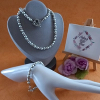 Amy Pearl Necklace and Bracelet Set - Silver Haze