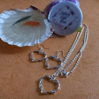 Antique Silver Plated Hollow Heart Necklace and Earrings Set