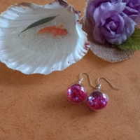 Bauble Earrings - Iridescent Fuschia Pink Stars