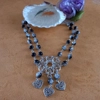 Beaded Celtic Flower Chainmaille Necklace - Black and Clear