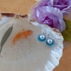 Blue Shell with Pearl Earrings