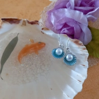 Blue Shell with Pearl Earrings