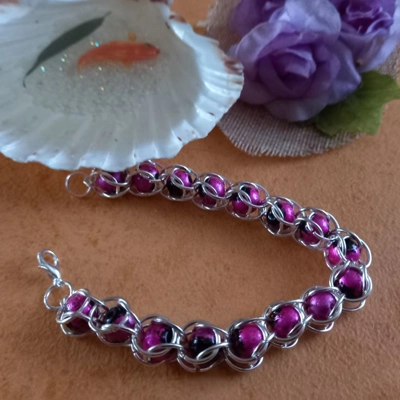 Caged Bead Bracelet - Brushed Electric Pink Caged Bead Bracelet - Brushed Electric Pink