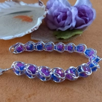 Caged Bead Bracelet - Crackle Blue and Pink