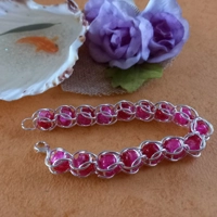 Caged Bead Bracelet - Crackle Red and Pink