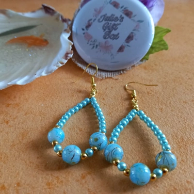 Catherine Drop Hoop Earrings - Aqua Catherine Drop Hoop Earrings - Aqua
