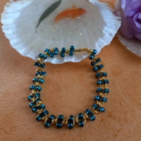 Chain Maille Bracelet with Beads - Teal Green and Gold