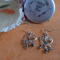 Chandelier Heart Earrings - Half Blue Plate