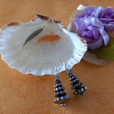 Christmas Tree Earrings - Hematite