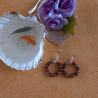 Christmas Hoop Earrings - Red and Green Miracle Beads