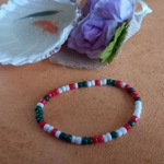 Christmas Stretch Bracelet - Green, Red and White Seed Beads Christmas Stretch Bracelet - Green, Red and White Seed Beads