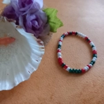 Christmas Stretch Bracelet - Green, Red and White Seed Beads Christmas Stretch Bracelet - Green, Red and White Seed Beads