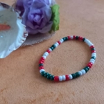Christmas Stretch Bracelet - Green, Red and White Seed Beads Christmas Stretch Bracelet - Green, Red and White Seed Beads