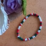 Christmas Stretch Bracelet - Green, Red and White Seed Beads Christmas Stretch Bracelet - Green, Red and White Seed Beads
