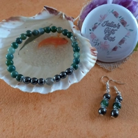 Ciara Gemstone Bracelet and Earrings Set - Genuine Moss Agate