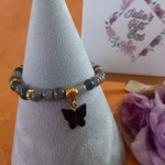 Cracked Earth Butterfly Charm Stretch Bracelet - Grey Cracked Earth Butterfly Charm Stretch Bracelet - Grey