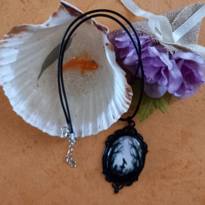 Crow in a Graveyard Silhouette Necklace Crow in a Graveyard Silhouette Necklace