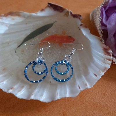 Double Etched Hoop Earrings - Blue Double Etched Hoop Earrings - Blue