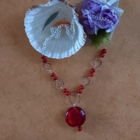 Ellen Silver Foil Necklace - Red