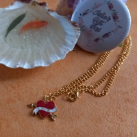 Enamel Red Heart with Scroll and Arrow Necklace