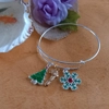 Expandable Christmas Bangle With 3 Charms - Christmas Tree, Candy Cane, Snowflake
