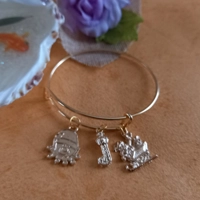 Expandable Christmas Bangle With 3 Charms - Snowman, Christmas Stocking, Sleigh