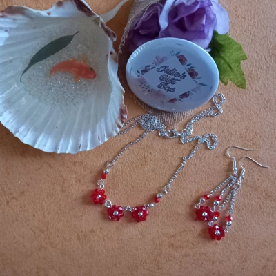 Flora Necklace & Earring Set - Red