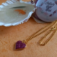 Glitter Heart Necklace - Dark Pink Glitter