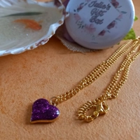 Glitter Heart Necklace - Dark Purple Glitter