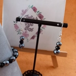 Graduated Pearl & Crystal Necklace, Bracelet and Earrings Set - Hematite