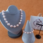 Graduated Pearl & Crystal Necklace, Bracelet and Earrings Set - Rose Pink