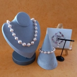 Graduated Pearl & Crystal Necklace, Bracelet and Earrings Set - Rose Pink