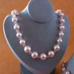 Graduated Pearl & Crystal Necklace, Bracelet and Earrings Set - Rose Pink