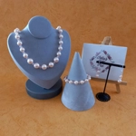 Graduated Pearl & Crystal Necklace, Bracelet and Earrings Set - Rose Pink