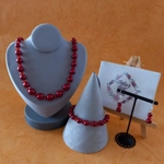 Graduated Pearl & Crystal Necklace, Bracelet and Earrings Set - Ruby Red