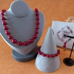 Graduated Pearl & Crystal Necklace, Bracelet and Earrings Set - Ruby Red