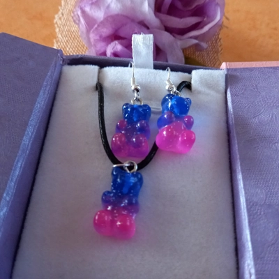 Gummy Bears - Necklace & Earrings Set - Dark Blue & Dark Pink