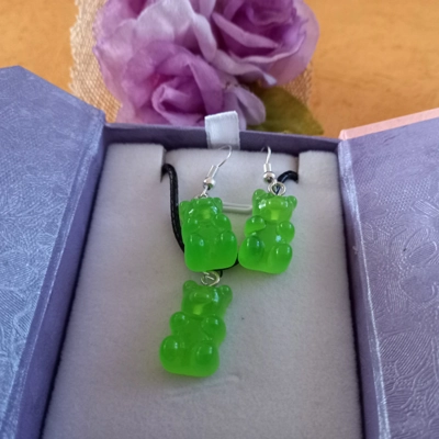 Gummy Bears - Necklace & Earrings Set - Lime Green