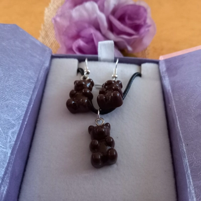 Gummy Bears - Necklace & Earrings Set - Milky Brown