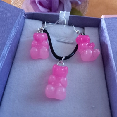 Gummy Bears - Necklace & Earrings Set - Milky Dark & Light Pink