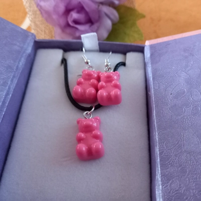 Gummy Bears - Necklace & Earrings Set - Milky Pink