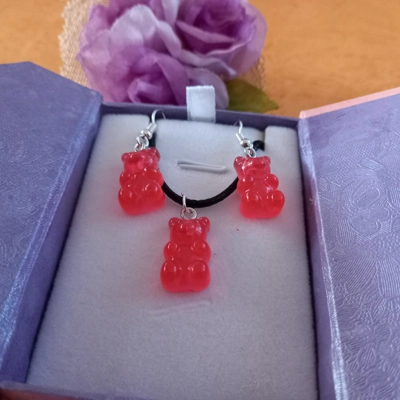 Gummy Bears - Necklace & Earrings Set - Red