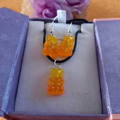 Gummy Bears - Necklace & Earrings Set - Transparent Amber