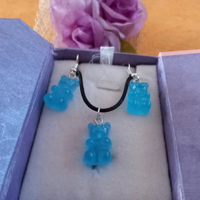 Gummy Bears - Necklace & Earrings Set - Transparent Baby Blue