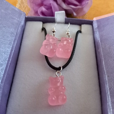 Gummy Bears - Necklace & Earrings Set - Transparent Baby Pink