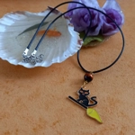 Halloween Necklace - Black Cat on a Broomstick Halloween Necklace - Black Cat on a Broomstick