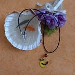 Halloween Necklace - Yellow Moon with 2 Bats Halloween Necklace - Yellow Moon with 2 Bats