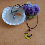 Halloween Necklace - Yellow Moon with 2 Bats Halloween Necklace - Yellow Moon with 2 Bats