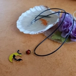 Halloween Necklace - Yellow Moon with 2 Bats Halloween Necklace - Yellow Moon with 2 Bats