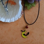 Halloween Necklace - Yellow Moon with 2 Bats Halloween Necklace - Yellow Moon with 2 Bats